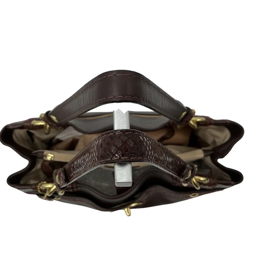 Coach Brown Leather Embossed Snakeskin Trim‎ Tote Shoulder Bag Purse Handbag - Picture 8 of 13